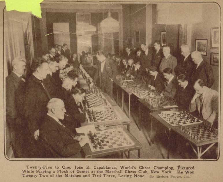 José Raúl Capablanca giving a 30 board simul in Berlin, June 1929