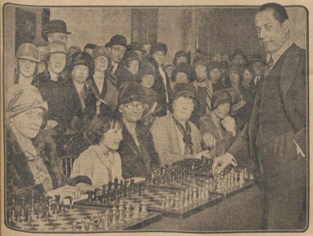 José Raúl Capablanca giving a 30 board simul in Berlin, June 1929