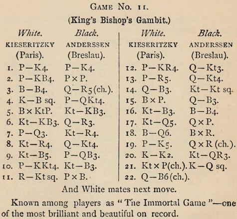 International Chess Federation on X: The final position of the Immortal  Game played between Adolf Anderssen and Lionel Kieseritzky in London in 1851.  In this game, Anderssen sacrificed his queen, both rooks