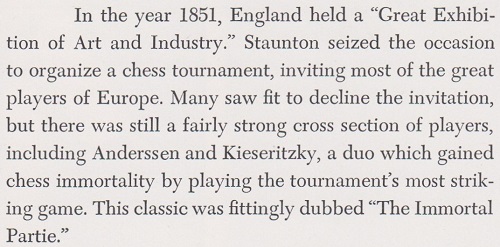 The original Immortal Game Anderssen vs Kieseritzky, 1851 (C33) King