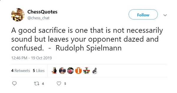 As a 3. Bc4 King's Gambit player, I always look to play dubious sacrifices  that let me pretend to be like Adolf Anderssen. In this game, I was down 12  points of