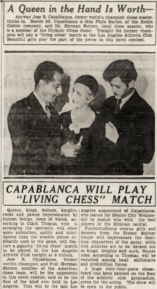 Capablanca vs Steiner: Capablanca Plays A Prearranged Game! 