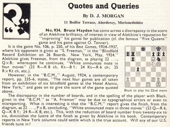 An Alekhine Blindfold Game by Edward Winter