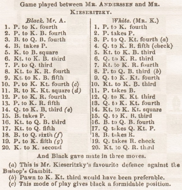 The Immortal Game! Anderssen vs Kieseritzky London 1851. 