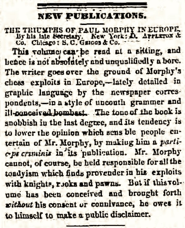 The Exploits and Triumphs in Europe of Paul Morphy