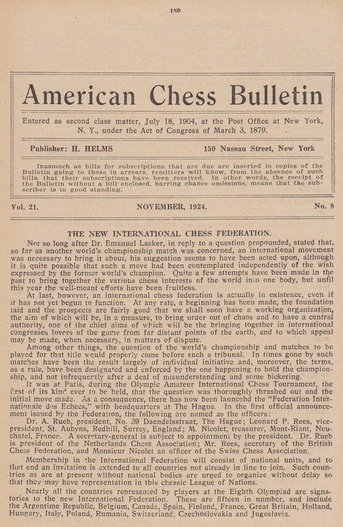 Chess Olympiad: Paris 1924 (Unofficial) – FIDE Chess Olympiad 2022