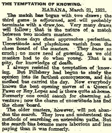 Capablanca in 1921 World Match vs. Lasker #AllThingsChess