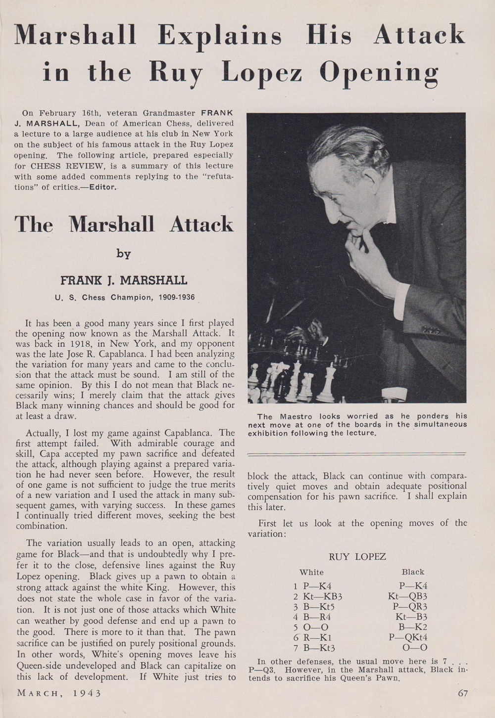 The Marshall Gambit by Edward Winter