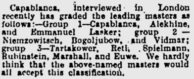 Hose Raul Capablanca (left) took the chess-crown from Emanuel Lasker