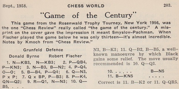 Bobby Fischer Vs. Donald Byrne New York 1956 