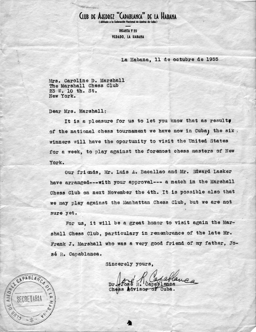 capablanca junior letter