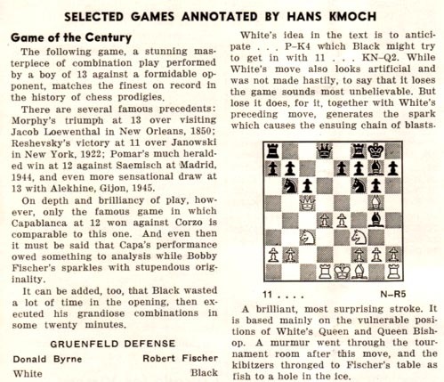 TODAY IN HISTORY- OCTOBER 17: 13 Years Old Bobby Fischer Wins the Game Of  The Century