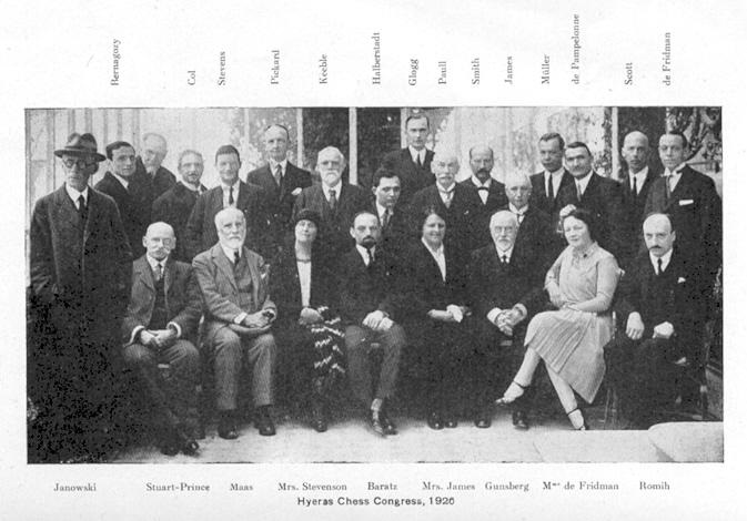 Capablanca seated far left, Marshall on the far right; unclear which  tournament, but at a guess somewhere between 1915 to 1920. #…