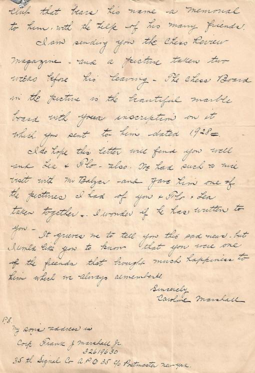 Letter from Jose R Capablanca to Caroline Marshall – The Chess Collector