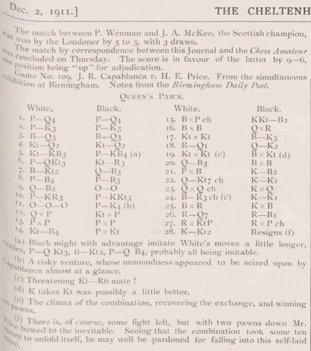 The Capablanca v Price/Baca-Arús Mystery