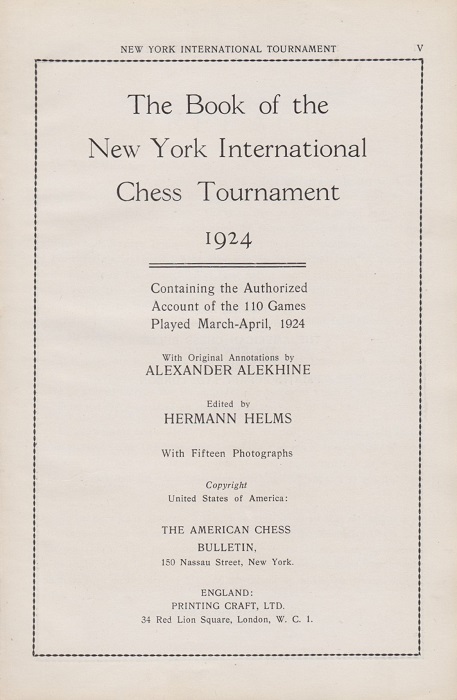 The book of the New York international chess tournament, 1924