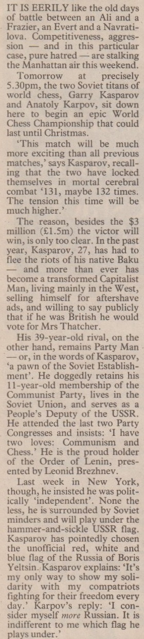 Kasparov vs. Karpov -- in Midtown manhattan