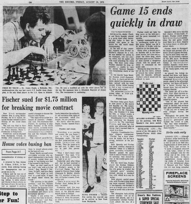 The Spassky-Fischer match (Reykjavík, 1972), with annotations from '64'.